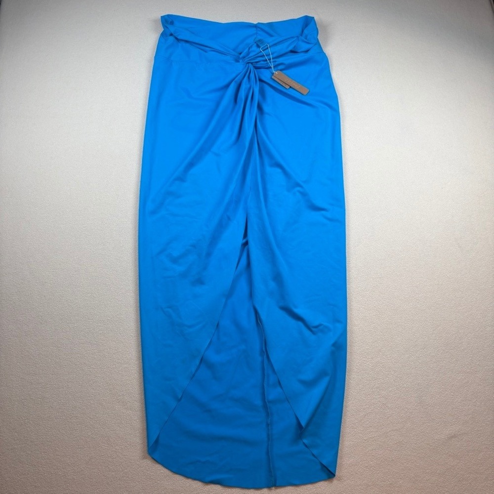 SKIMS Recycled Swim Sarong Skirt Turquoise Blue Twist Front XL Beach Resortwear